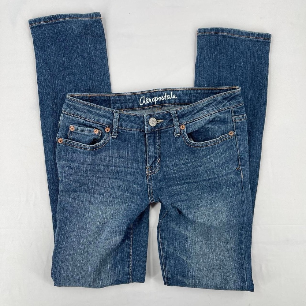 Y2K Aeropostale Low Rise Skinny Slim Jeans 4 S 28 Embroidered Faded Preppy 2010s